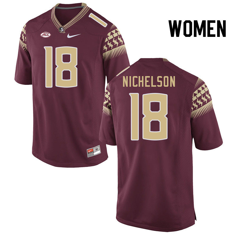 Women #18 Blake Nichelson Florida State Seminoles College Football Jerseys Stitched Sale-Garnet